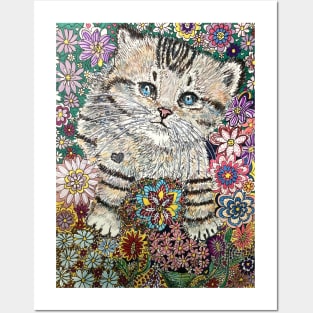 Kitten flowers Posters and Art